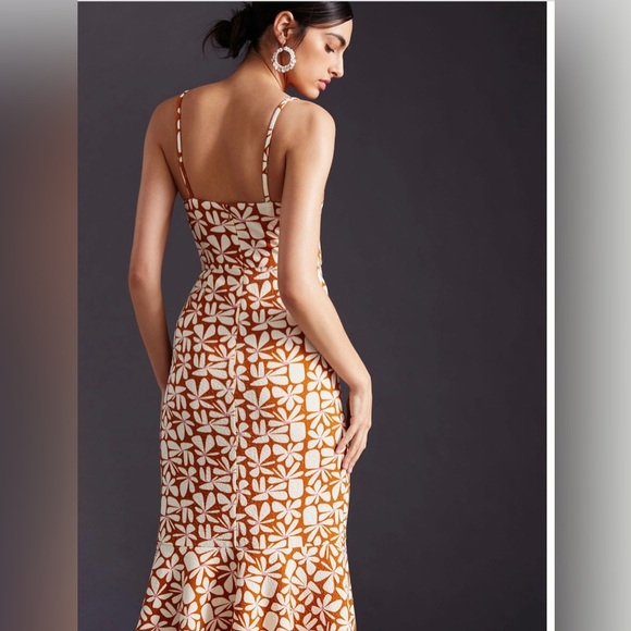 Anthropologie Hutch brown motif cream Floral Slim Midi Dress size large new - Picture 5 of 10